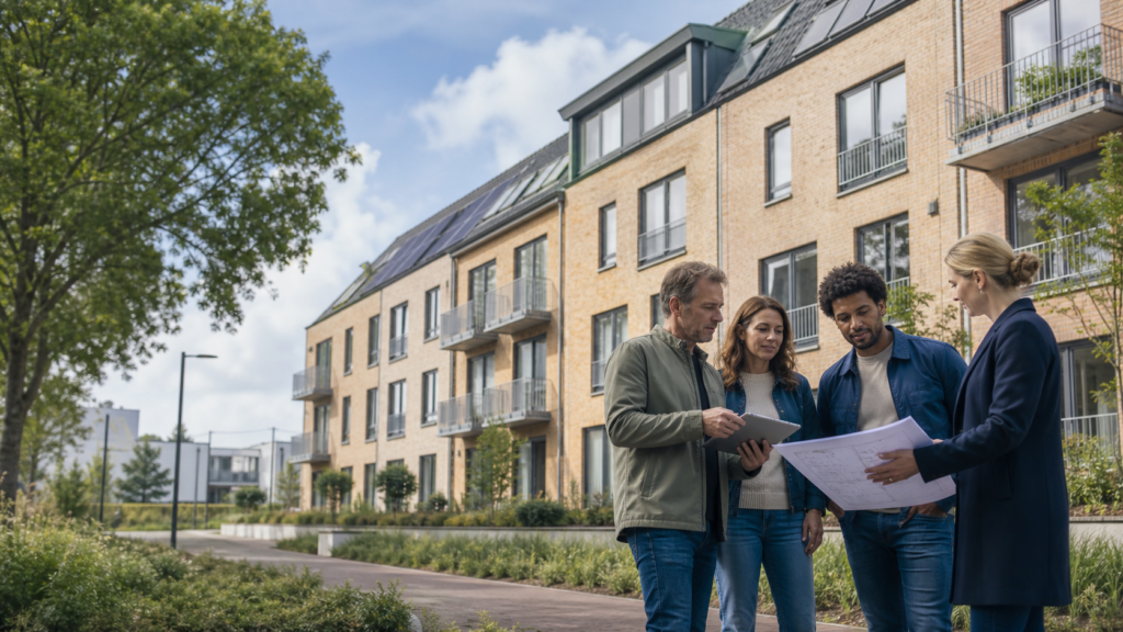 VvE-leden bespreken verduurzaming van een appartementencomplex